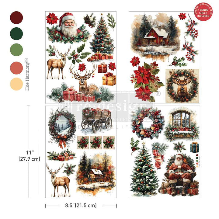 NEW! Redesign Middy Transfer - YULETIDE NOSTALGIA (4 sheets, each 21.59cm x 27.94cm) - Rustic Farmhouse Charm