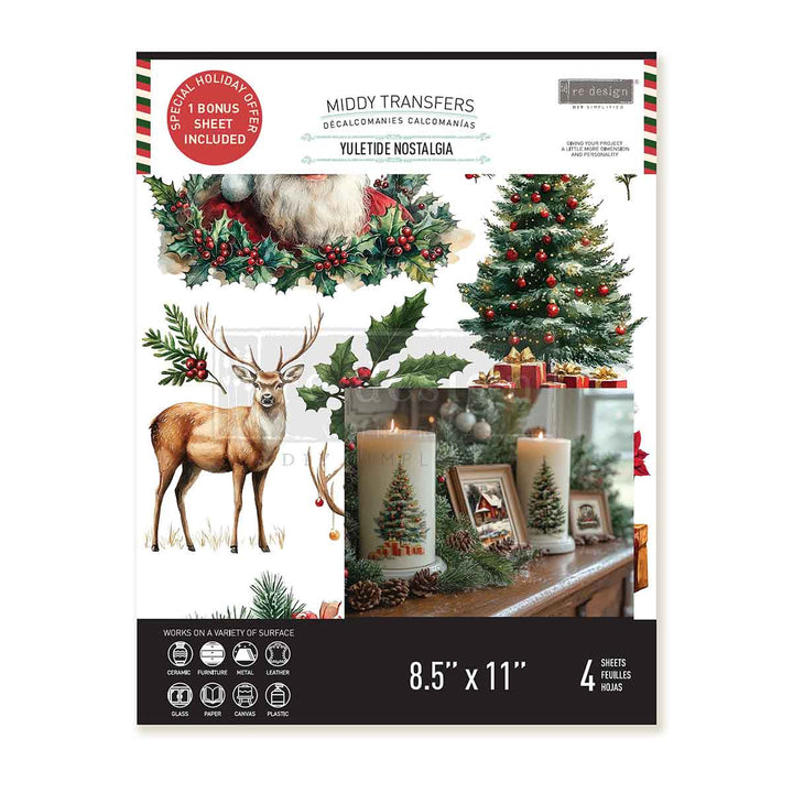 NEW! Redesign Middy Transfer - YULETIDE NOSTALGIA (4 sheets, each 21.59cm x 27.94cm) - Rustic Farmhouse Charm