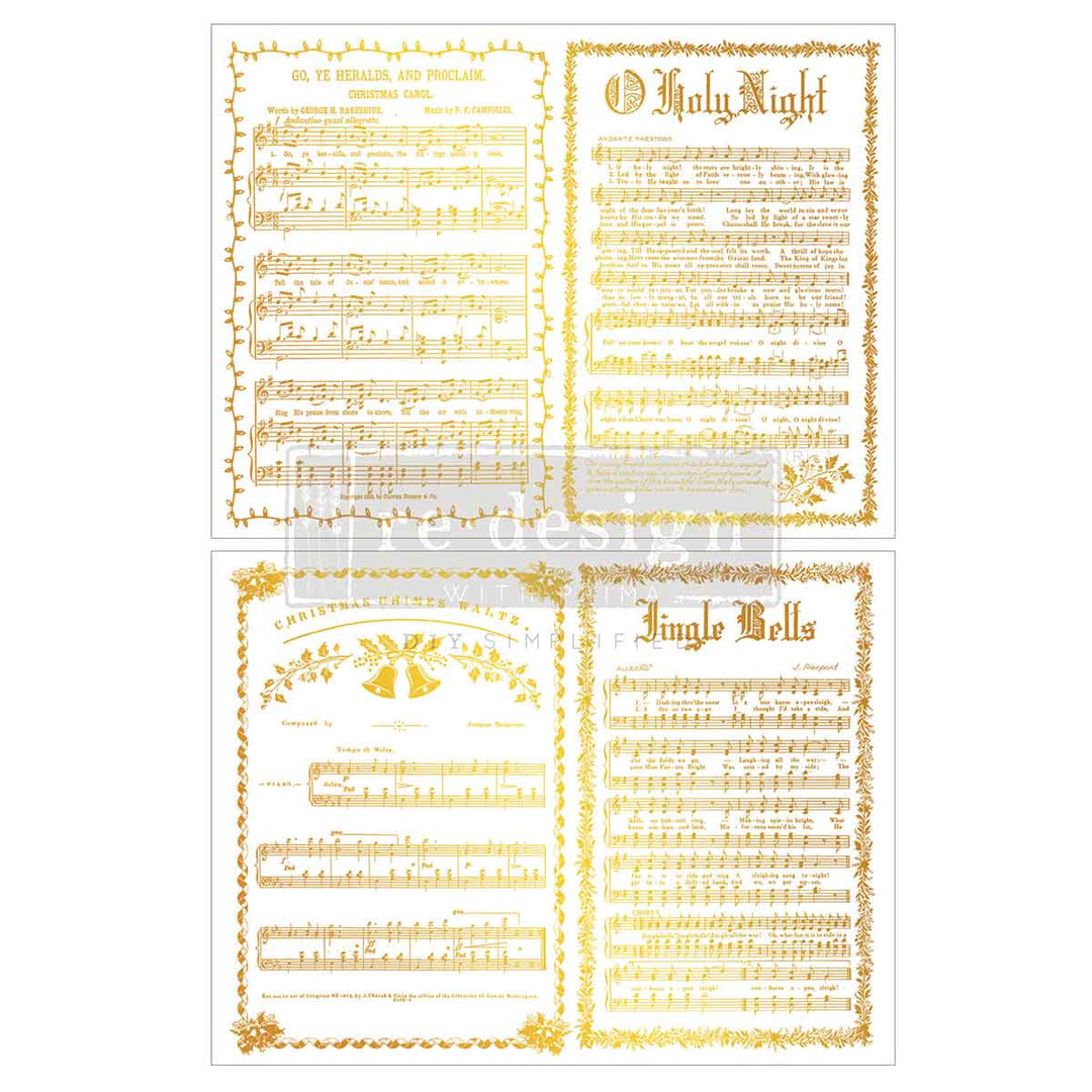 NEW! Redesign Gold Foil Middy Transfer - YULETIDE SYMPHONY (2 sheets, each 21.59cm x 27.94cm)