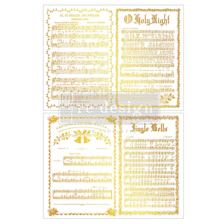 NEW! Redesign Gold Foil Middy Transfer - YULETIDE SYMPHONY (2 sheets, each 21.59cm x 27.94cm)