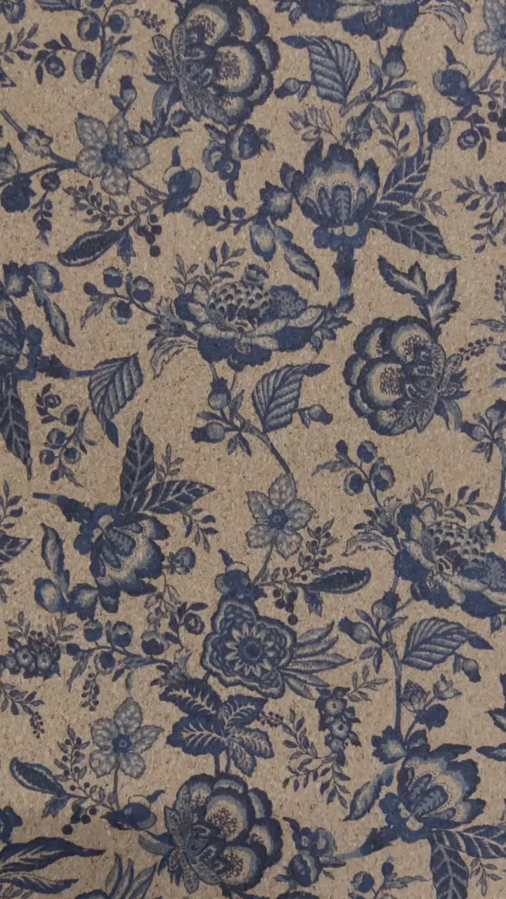 Adhesive Cork Fabric - DELFT BLUE BLOSSOM