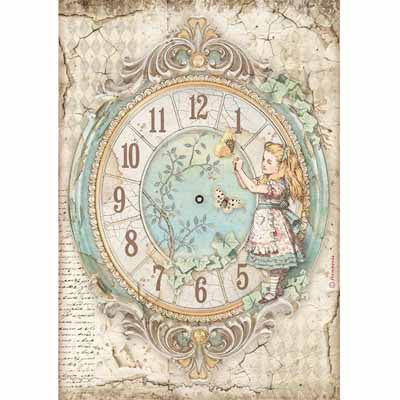 ALICE CLOCK Rice Paper by Stamperia (A4) - Rustic Farmhouse Charm