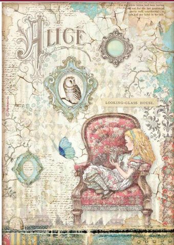 ALICE LOOKING GLASS HOUSE Rice Paper by Stamperia (A4) - Rustic Farmhouse Charm
