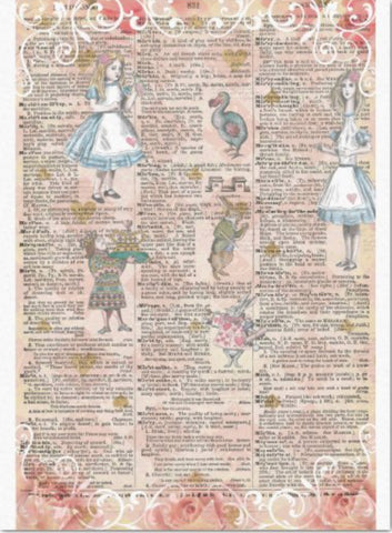 Decoupage Tissue Paper - Alice in Wonderland Collage Newspaper Background (43.18cm x 58.42cm) - Rustic Farmhouse Charm
