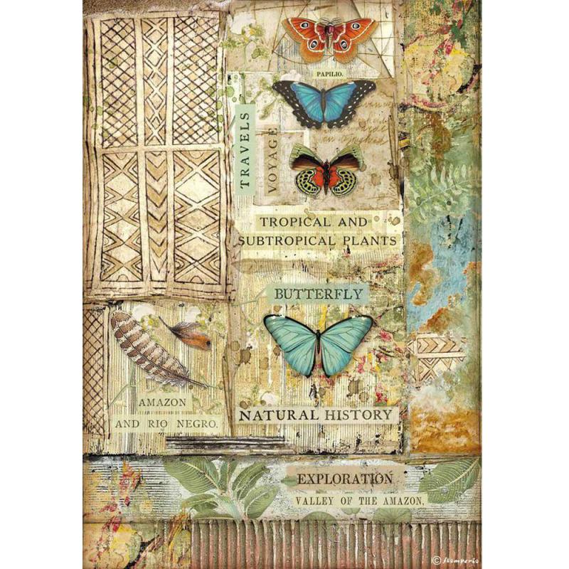 AMAZONIA BUTTERFLY Rice Paper by Stamperia (A4) - Rustic Farmhouse Charm