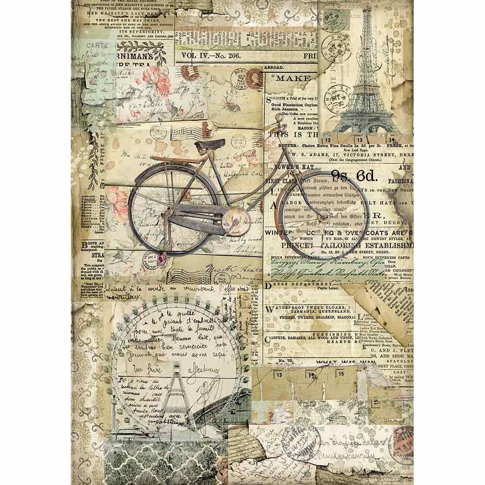 BICYCLE Rice Paper by Stamperia (A4) - Rustic Farmhouse Charm