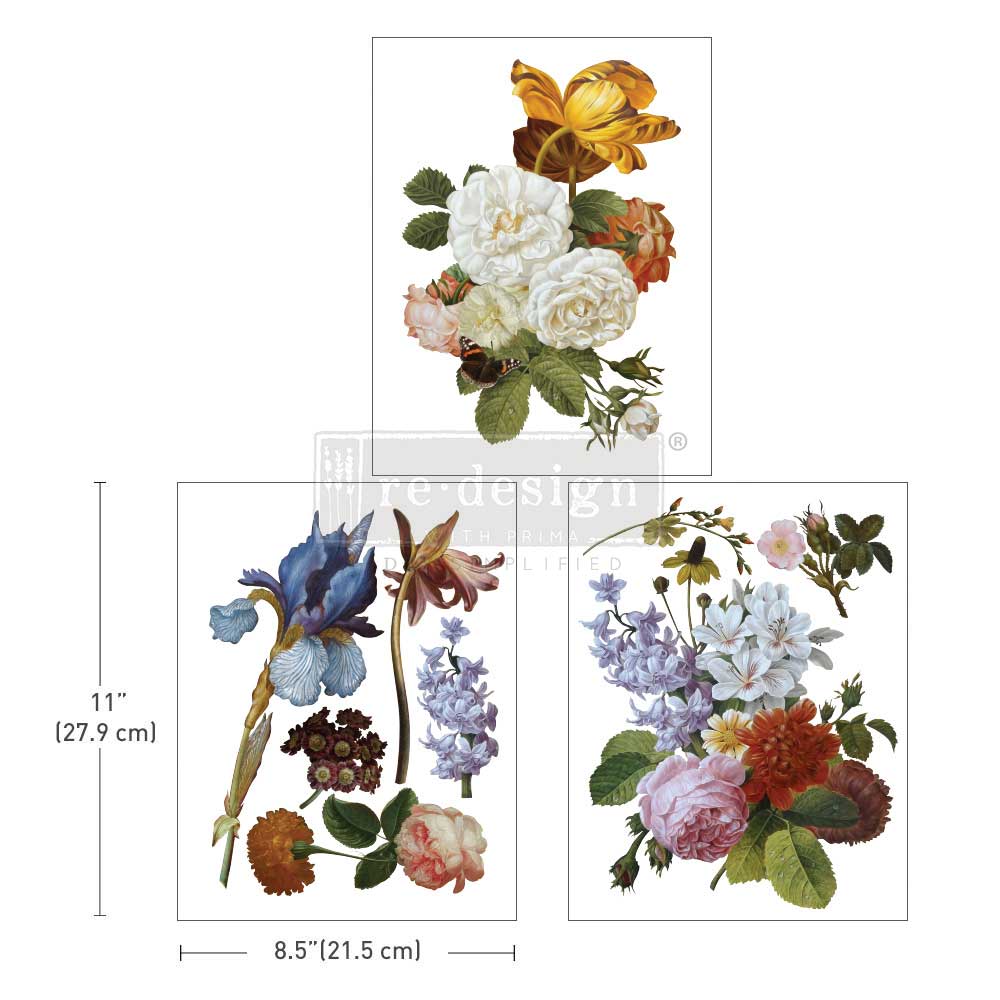 NEW! BLOSSOMED BEAUTIES Redesign Middy Transfer (3 sheets, each 21.59cm x 27.94cm) - Rustic Farmhouse Charm
