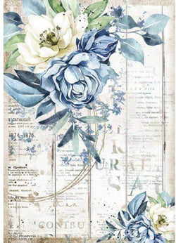 BLUE FLOWERS Rice Paper by Stamperia (A4) - Rustic Farmhouse Charm