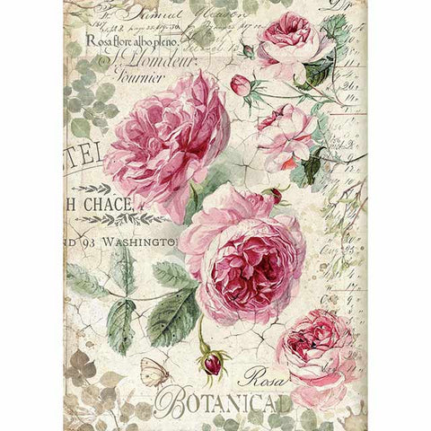 BOTANIC ENGLISH ROSES Rice Paper by Stamperia (A4) - Rustic Farmhouse Charm
