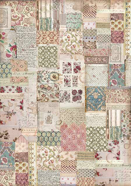 BOTANIC PATCHWORK Rice Paper by Stamperia (A3) - Rustic Farmhouse Charm