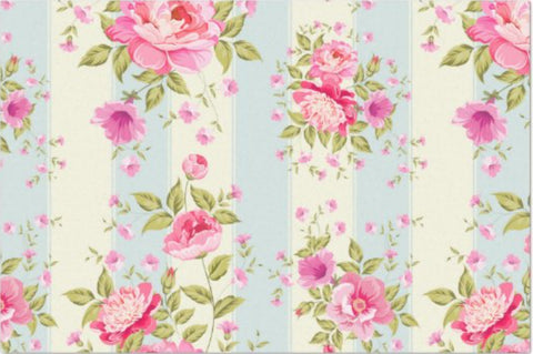 Decoupage Tissue Paper - Bright Pink Roses on Pastel Stripes (50.8cm x 76.2cm) - Rustic Farmhouse Charm