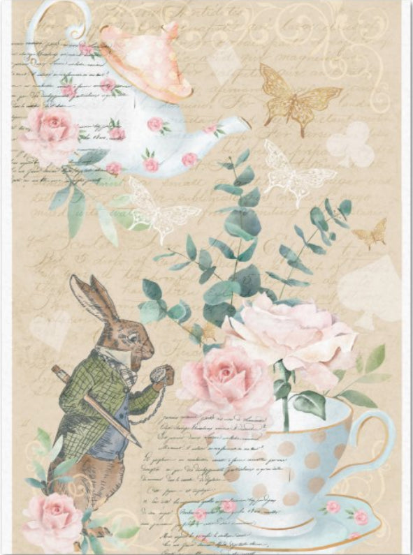 Decoupage Tissue Paper - Rabbit in Alice in Wonderland Collage (43.18cm x 58.42cm) - Rustic Farmhouse Charm