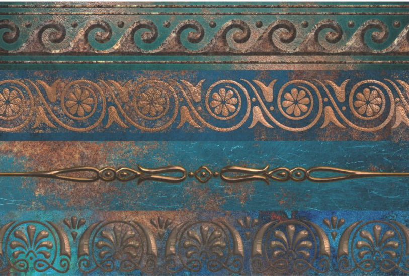 Decoupage Tissue Paper - Copper Turquoise Patina Borders (50.8cm x 76.2cm) - Rustic Farmhouse Charm