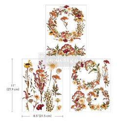 NEW! DRIED WILDFLOWERS Redesign Middy Transfer (3 sheets, each 21.59cm x 27.94cm) - Rustic Farmhouse Charm