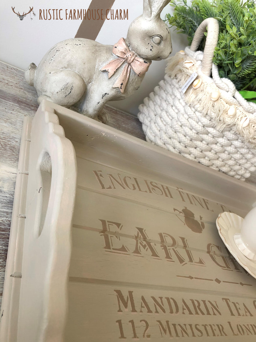 Large Earl Grey English Tea Tray - Rustic Farmhouse Charm