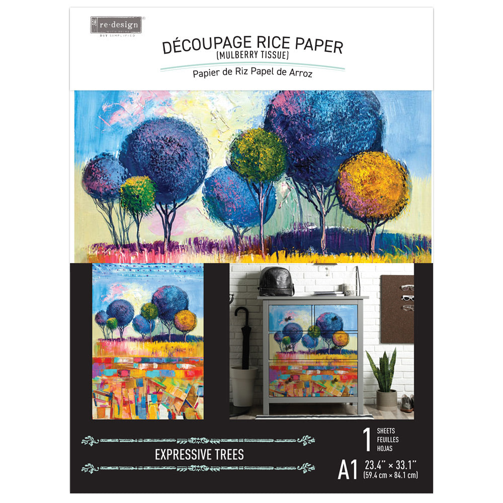 NEW! EXPRESSIVE TREES Redesign A1 Decoupage Rice Paper (59.44cm x 84.07cm) - Rustic Farmhouse Charm