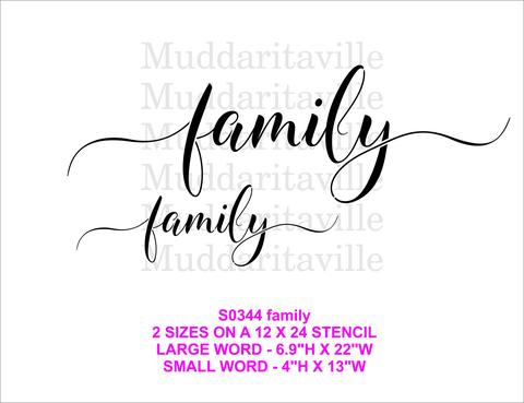 FAMILY SCRIPT Stencil by Muddaritaville (Sheet size: 30.5cm x 61cm) - Rustic Farmhouse Charm
