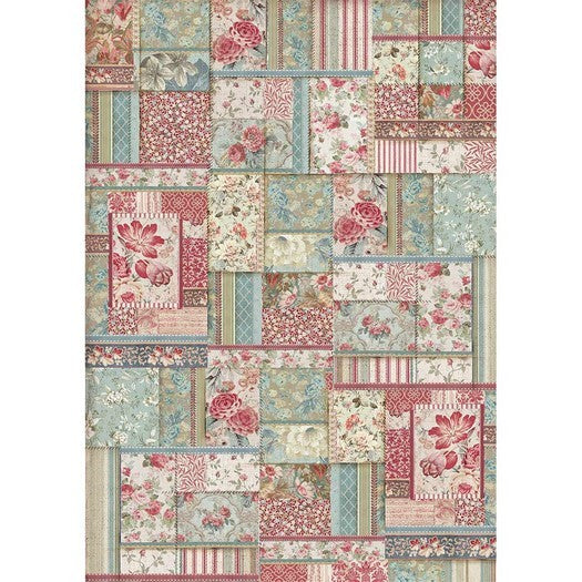 FLOWER PATCHWORK Rice Paper by Stamperia (A3) - Rustic Farmhouse Charm