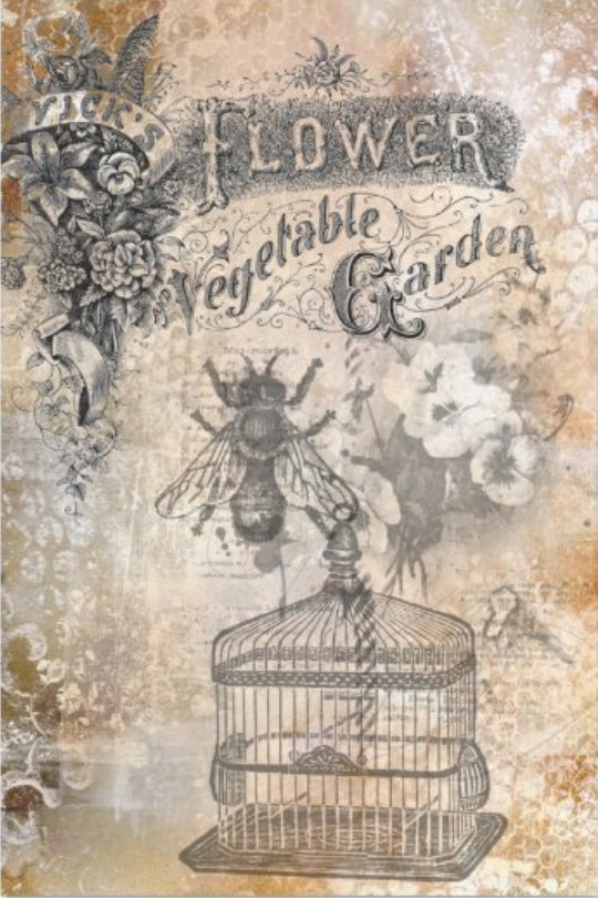 Decoupage Tissue Paper - Flower Vegetable Garden Bee (50.8cm x 76.2cm) - Rustic Farmhouse Charm