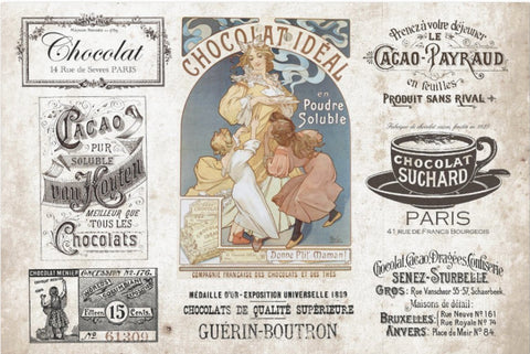Decoupage Tissue Paper - French Chocolat Ads (50.8cm x 76.2cm) - Rustic Farmhouse Charm