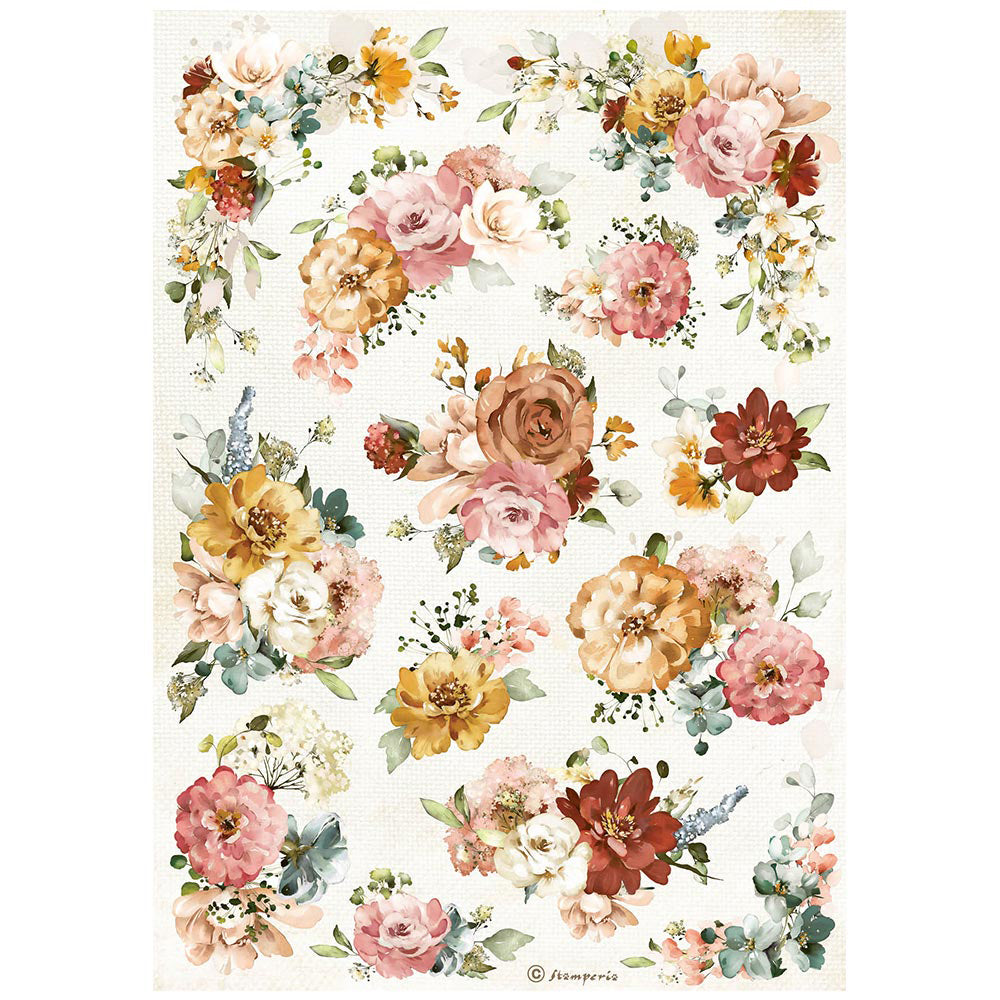 GARDEN OF PROMISES FLOWERS TEXTURE Rice Paper by Stamperia (A4) - Rustic Farmhouse Charm