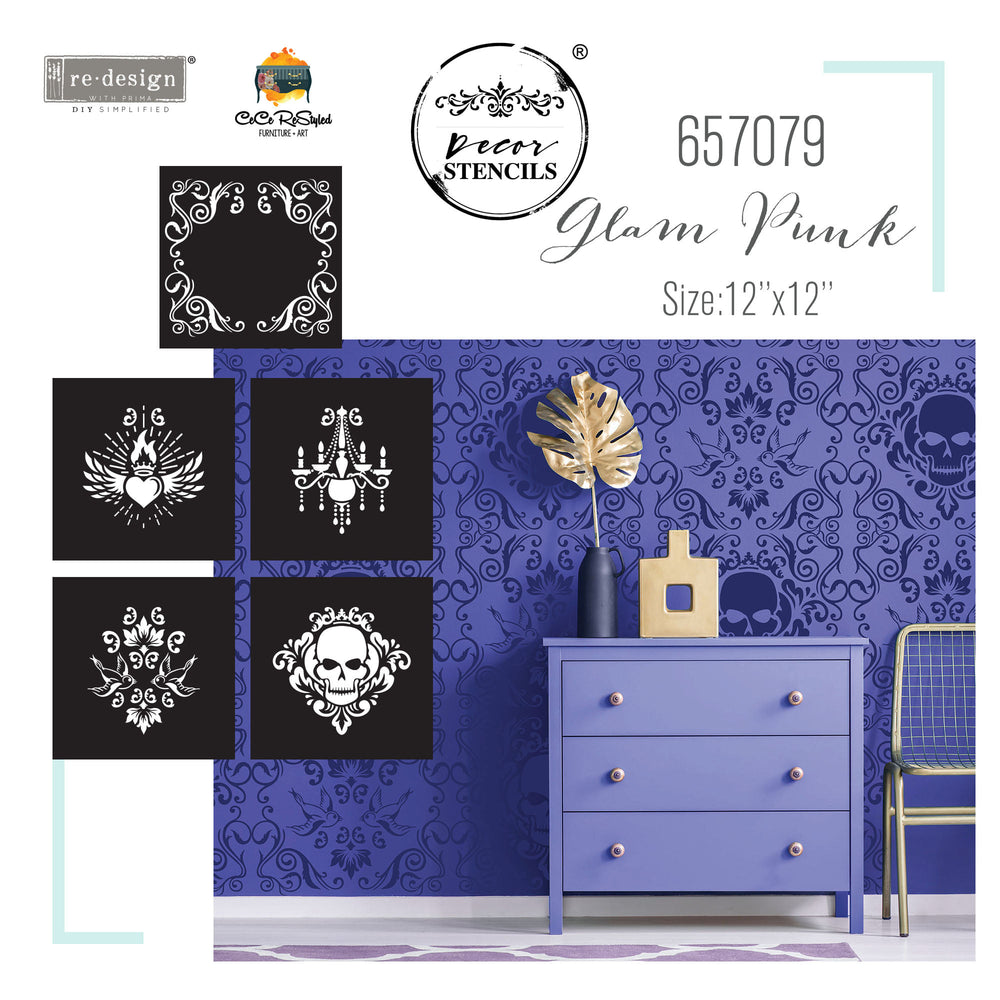 CECE GLAM PUNK Mix & Style Stencil Set by Redesign - Rustic Farmhouse Charm