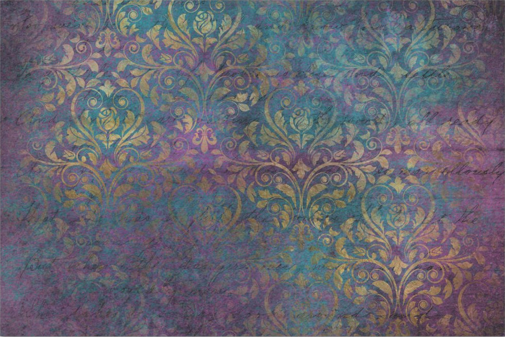 Decoupage Tissue Paper - Gold Damask on Purple Pink & Teal (50.8cm x 76.2cm) - Rustic Farmhouse Charm