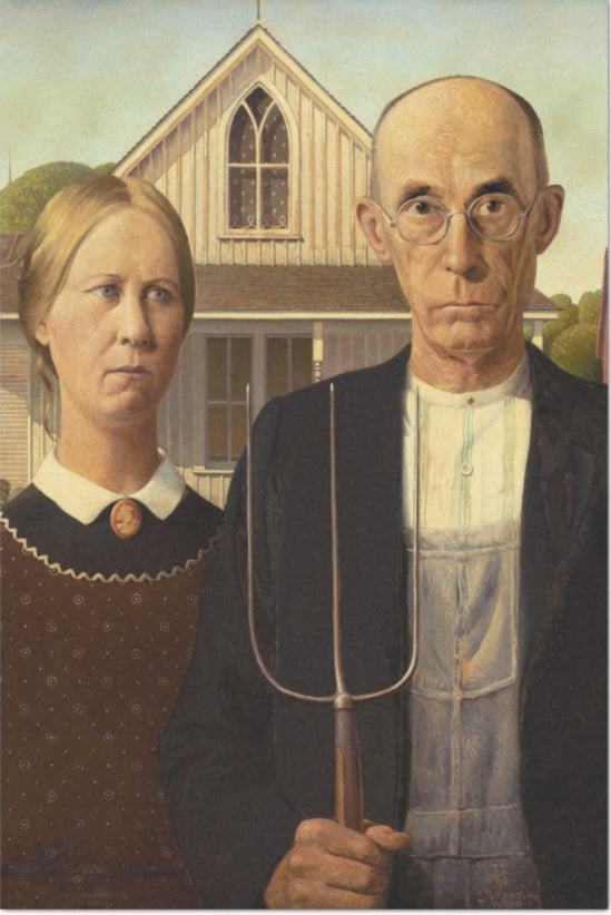 Decoupage Tissue Paper - 'American Gothic' Painting by Grant Wood (50.8cm x 76.2cm) - Rustic Farmhouse Charm