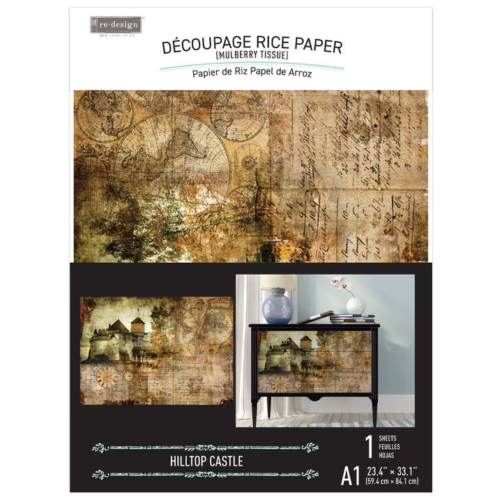 NEW! HILLTOP CASTLE Redesign A1 Decoupage Rice Paper (59.44cm x 84.07cm) - Rustic Farmhouse Charm