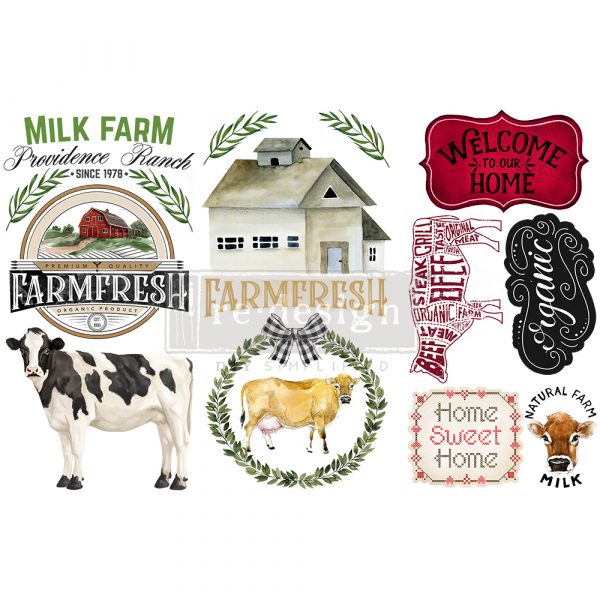 HOME AND FARM Redesign Transfer (3 sheets, each 15.24cm x 30.48cm) - Rustic Farmhouse Charm