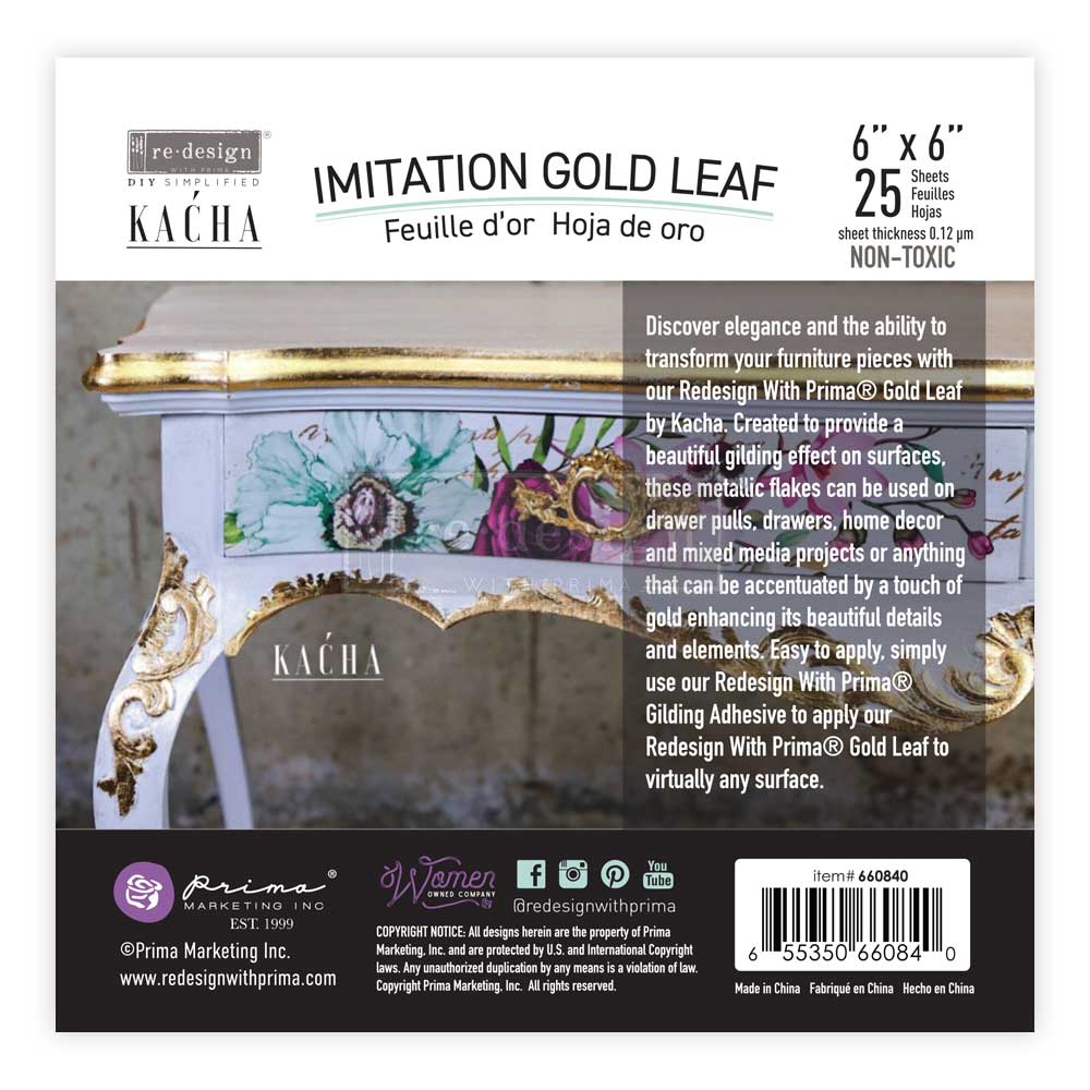 NEW! Kacha's Imitation GOLD LEAF by Redesign (5.5"x5.5", 25 sheets) - Rustic Farmhouse Charm