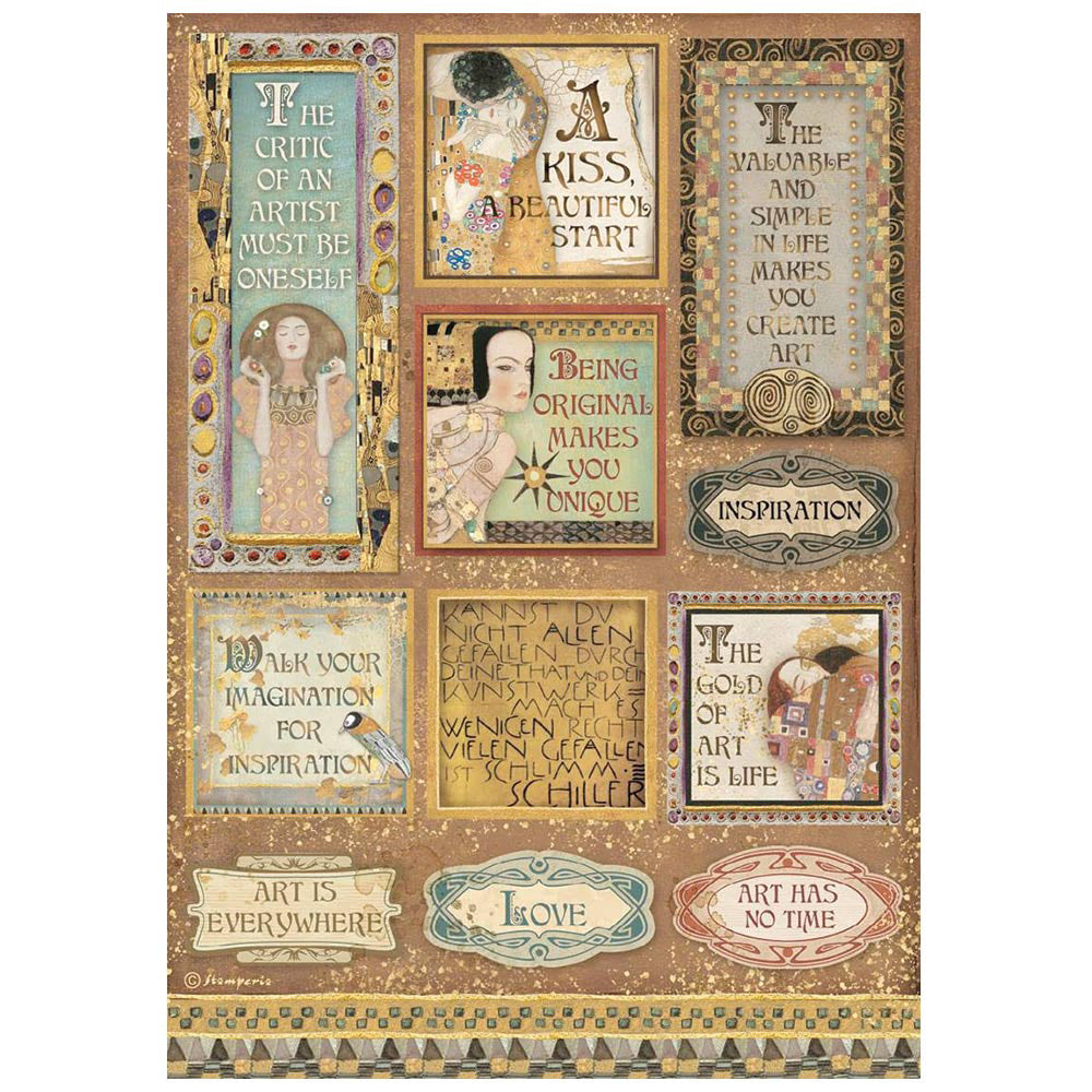 KLIMT QUOTES & LABELS Rice Paper by Stamperia (A4) - Rustic Farmhouse Charm