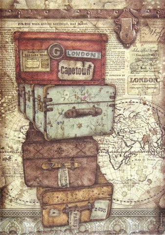 LADY VAGABOND LUGGAGE Rice Paper by Stamperia (A4) - Rustic Farmhouse Charm