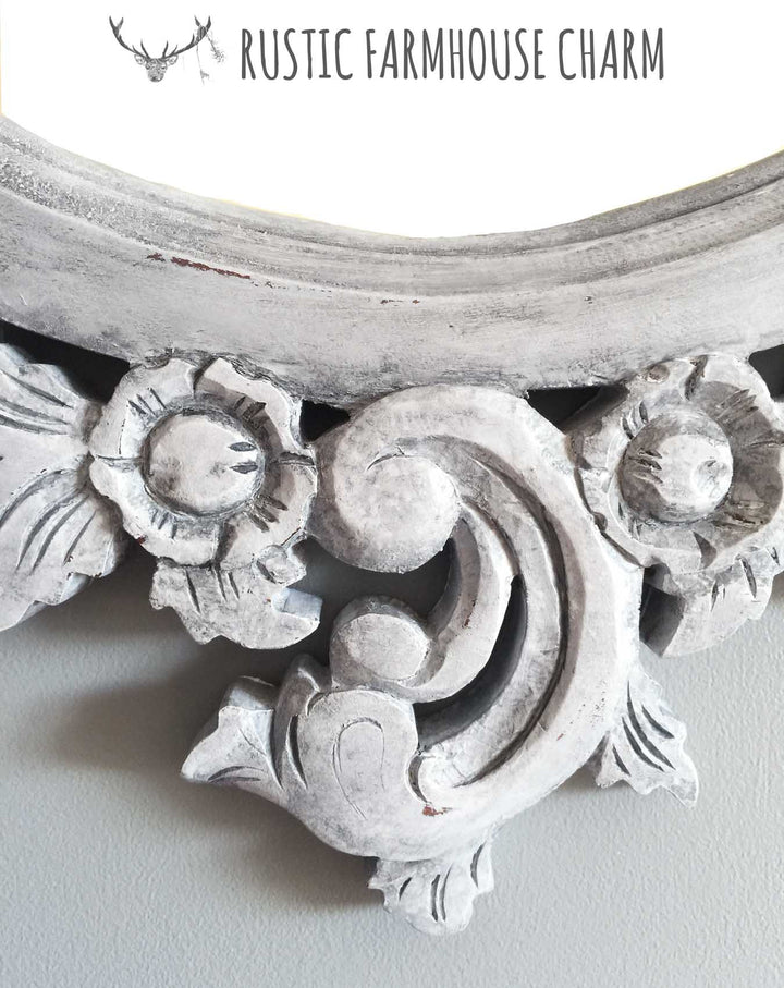 Large Ornately Carved Oval Mirror - Rustic Farmhouse Charm