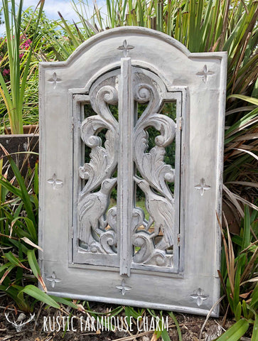Mirror with Carved Birds Doors - Rustic Farmhouse Charm