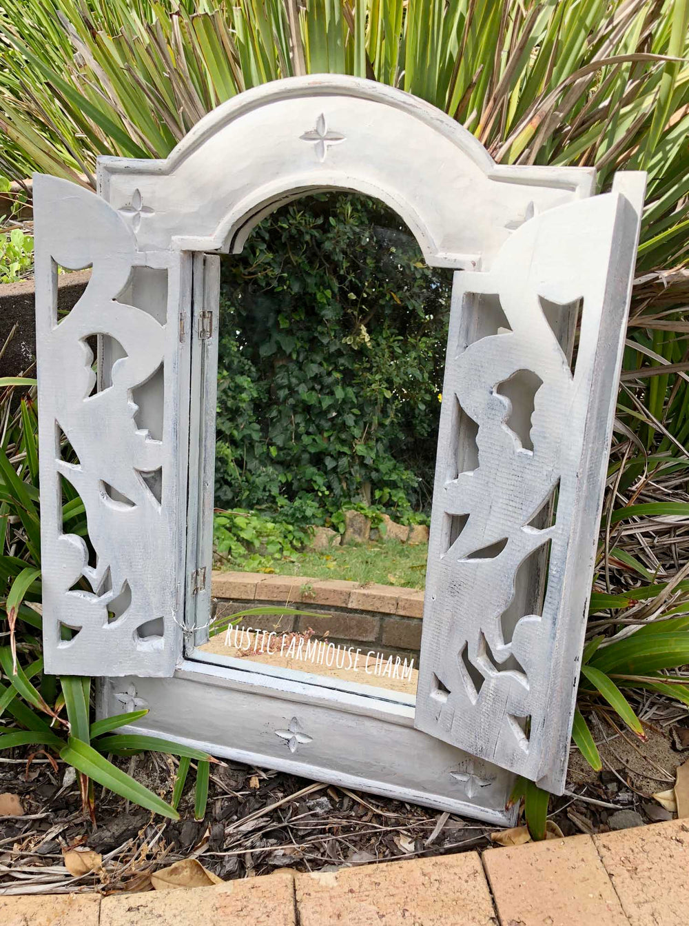 Mirror with Carved Birds Doors - Rustic Farmhouse Charm