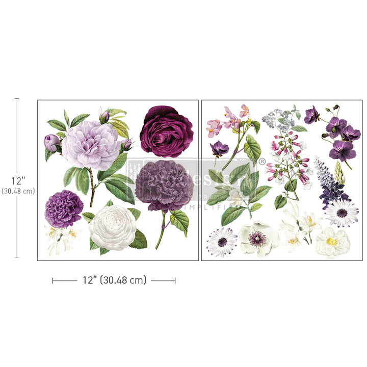 NEW! Redesign Maxi Transfer - MAJESTIC BLOOMS (2 sheets, each 30.48cm x 30.48cm) - Rustic Farmhouse Charm