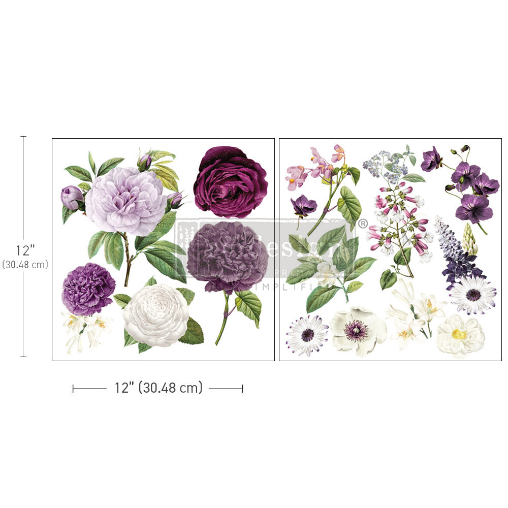 NEW! Redesign Maxi Transfer - MAJESTIC BLOOMS (2 sheets, each 30.48cm x 30.48cm) - Rustic Farmhouse Charm