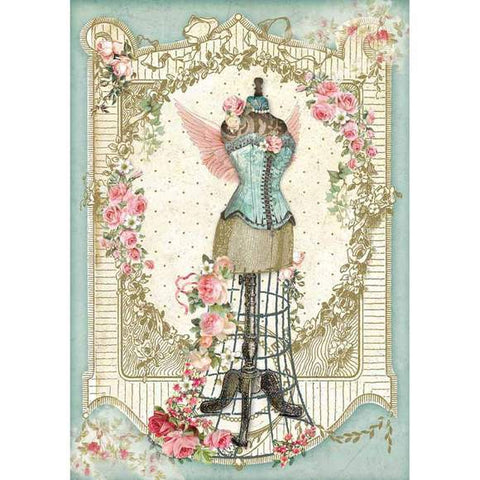 MANNEQUIN WITH FLOWERS Rice Paper by Stamperia (A4) - Rustic Farmhouse Charm