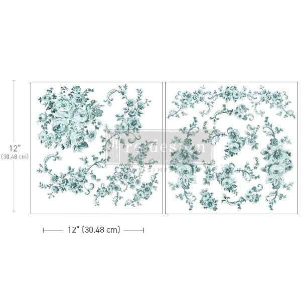 NEW! Redesign Maxi Transfer - MINTY ROSES (2 sheets, each 30.48cm x 30.48cm) - Rustic Farmhouse Charm