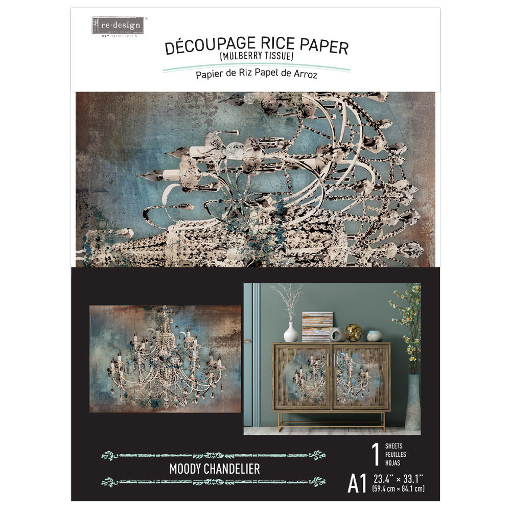 NEW! MOODY CHANDELIER Redesign A1 Decoupage Rice Paper (59.44cm x 84.07cm) - Rustic Farmhouse Charm