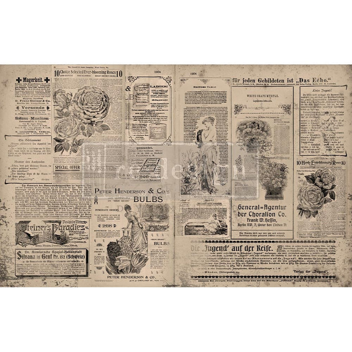 NEW! NEWSPRINT Redesign Decoupage Tissue Paper 48.26cm x 76.2cm - Rustic Farmhouse Charm