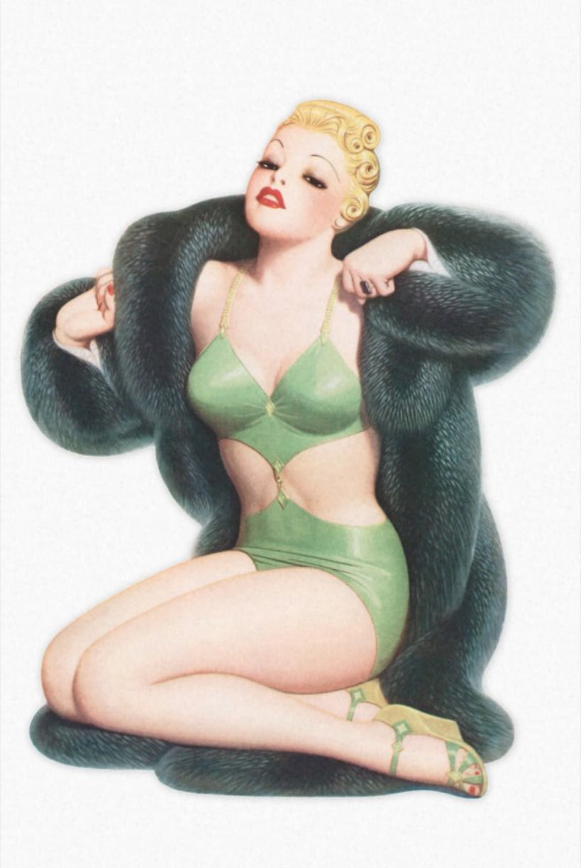 Decoupage Tissue Paper - Retro Sexy Lady in Fur Coat (50.8cm x 76.2cm) - Rustic Farmhouse Charm