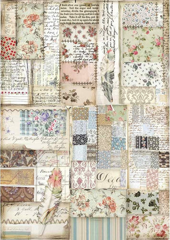 PATCHWORK FEATHER Rice Paper by Stamperia (A4) - Rustic Farmhouse Charm