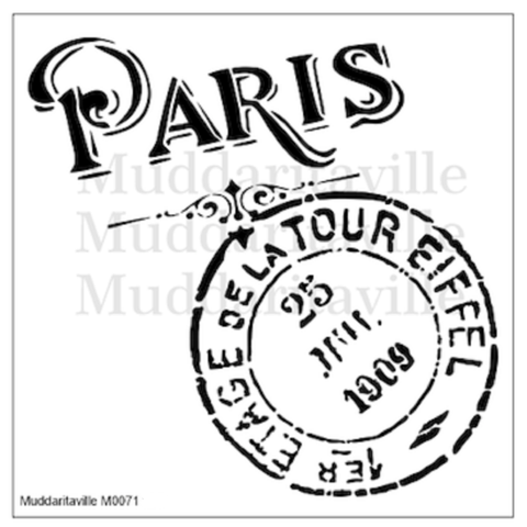PARIS TOUR EIFFEL POSTAL MARK Stencil by Muddaritaville 25.4cm x 25.4cm - Rustic Farmhouse Charm