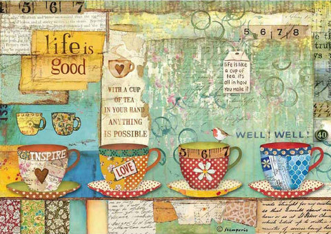 PATCHWORK CUPS Rice Paper by Stamperia (A4) - Rustic Farmhouse Charm