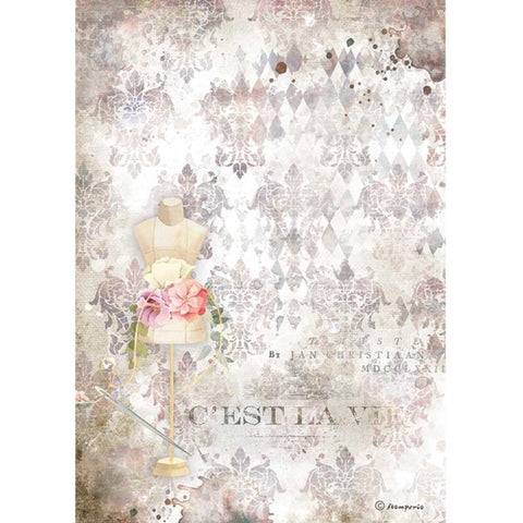 PINK MANNEQUIN Rice Paper by Stamperia (A4) - Rustic Farmhouse Charm
