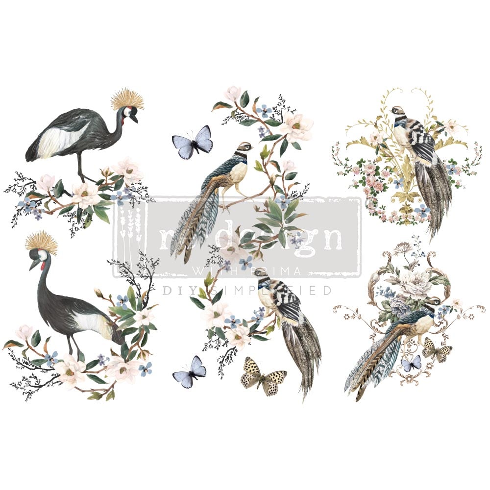 NEW! RARE BIRDS Redesign Transfer (3 sheets, each 15.24cm x 30.48cm) - Rustic Farmhouse Charm
