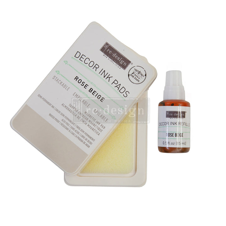 NEW! ROSE BEIGE Ink Pad (dry) + 10ml Ink Bottle by Redesign - Rustic Farmhouse Charm