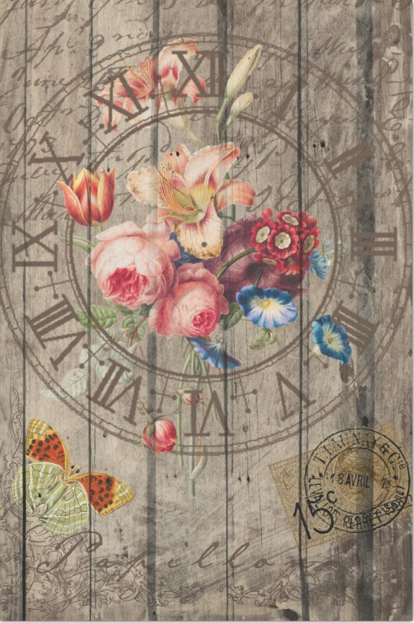 Decoupage Tissue Paper - Rustic Floral Clock (50.8cm x 76.2cm) - Rustic Farmhouse Charm